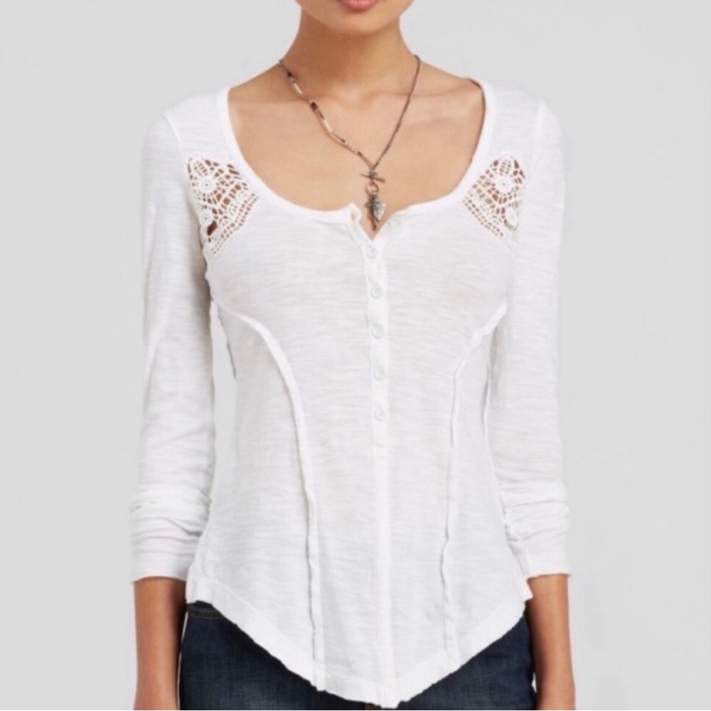 Free People Keepsake Slub Henley Crochet Top Worn Once in Excellent Condition